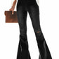 Women's Elastic Waist Distressed Flared Long Bell Bottom Denim Jeans