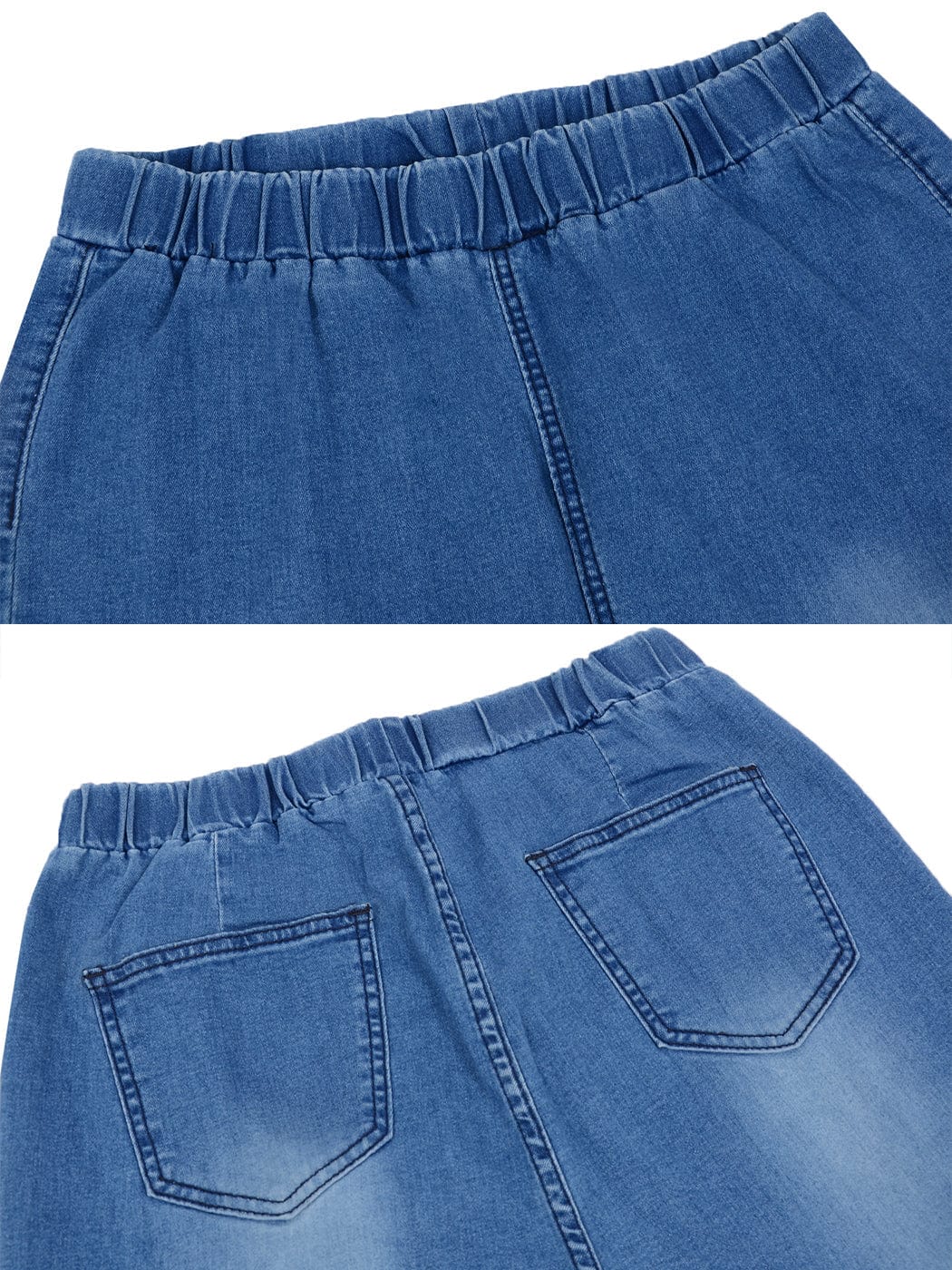 Women's Elastic Waist Distressed Flared Long Bell Bottom Denim Jeans