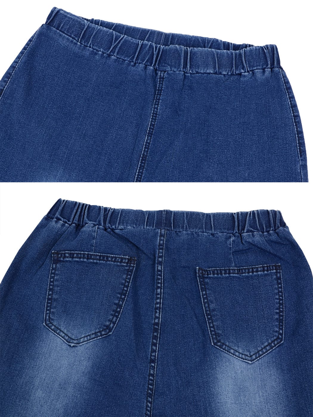 Women's Elastic Waist Distressed Flared Long Bell Bottom Denim Jeans