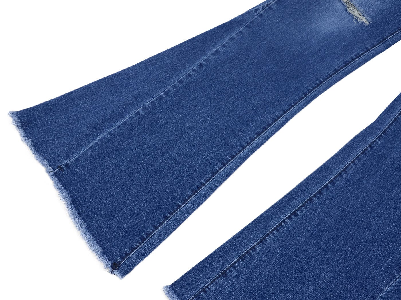 Women's Elastic Waist Distressed Flared Long Bell Bottom Denim Jeans