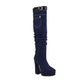 Women's Pointed Toe Platform Chunky Heel Belted Denim Straight Leg Over the Knee Boots