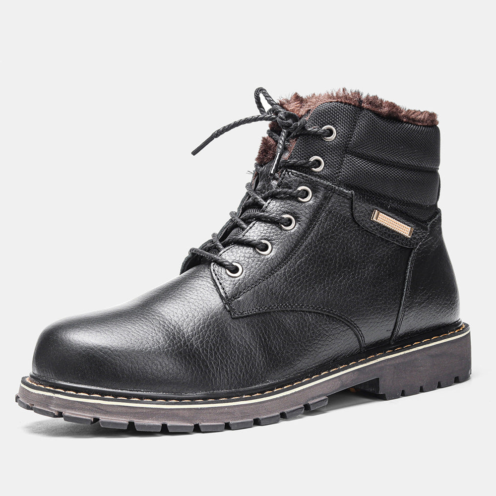 Men's Real Leather With Fleece Lining Snow Boots