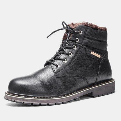 Men's Real Leather With Fleece Lining Snow Boots