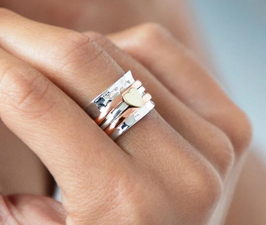 Vintage Heart Rotating Ring Fidget Rings For Women Anti Stress Anxiety Ring Spinner Ring Anti Worry Stress Meditation Jewelry Gifts For Girls