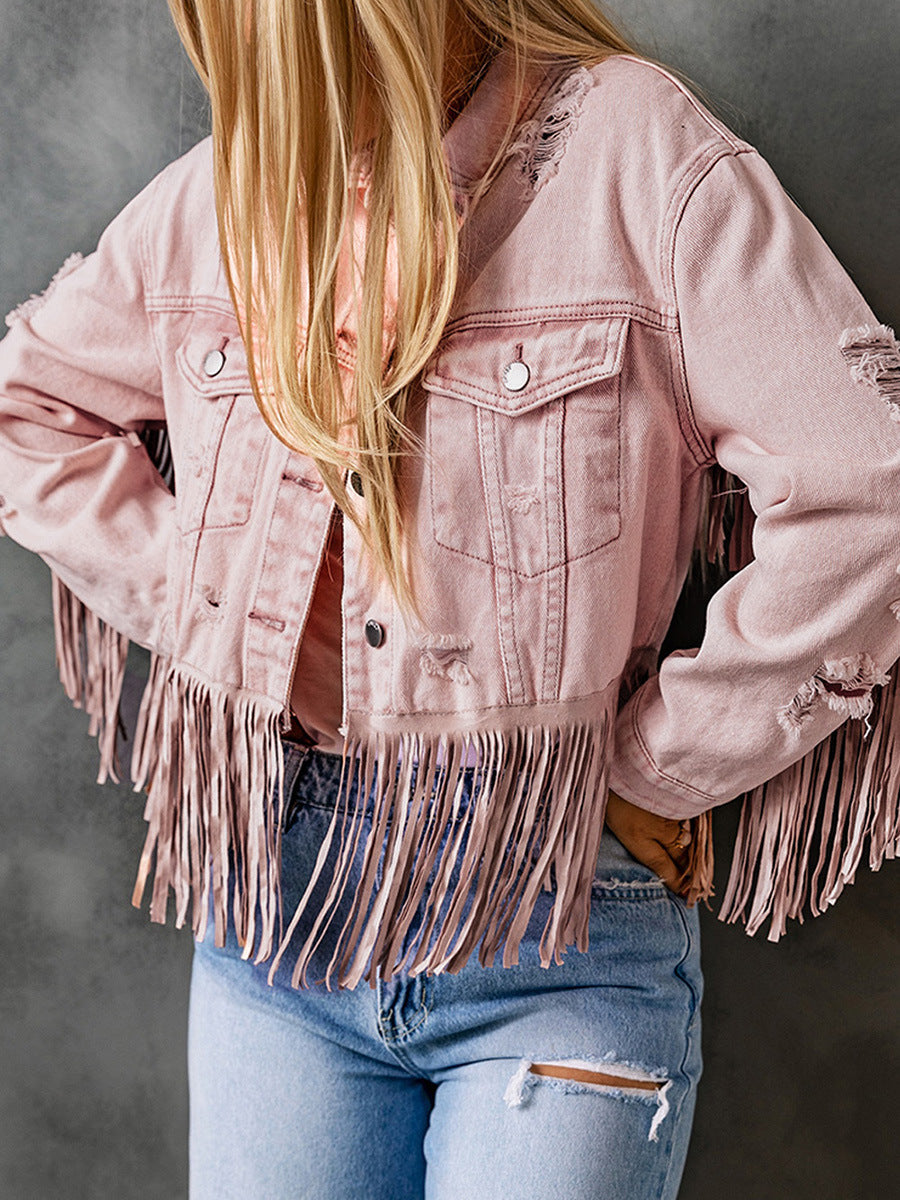 Women's Retro Cowboy Denim Tassel Jacket