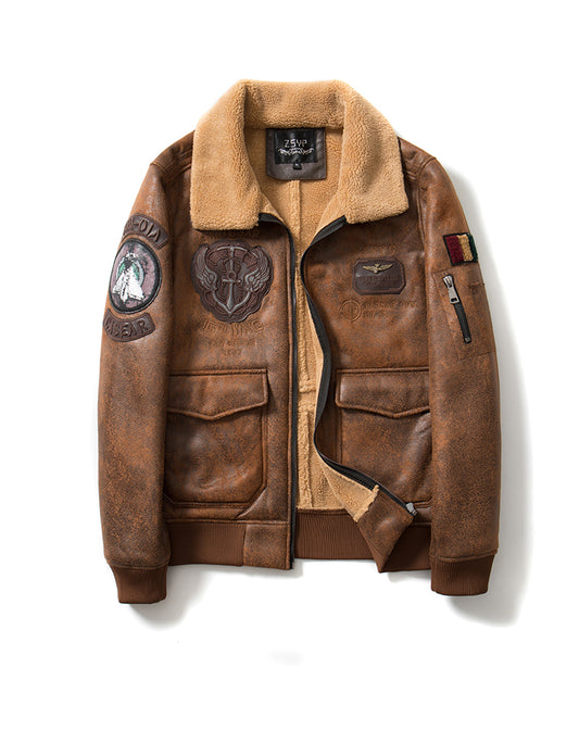 Men's Bomber American Retro Lapel Plus Velvet Flight jacket