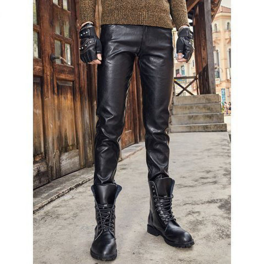 Men's Genuine Leather Retro Slim Fit Biker Pants