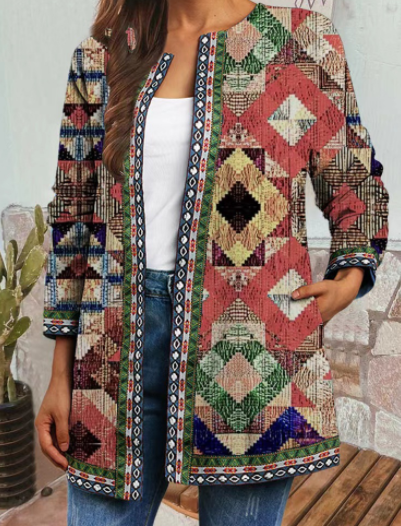 Women's Vintage Ethnic Print Long Sleeve Jacket Cardigan