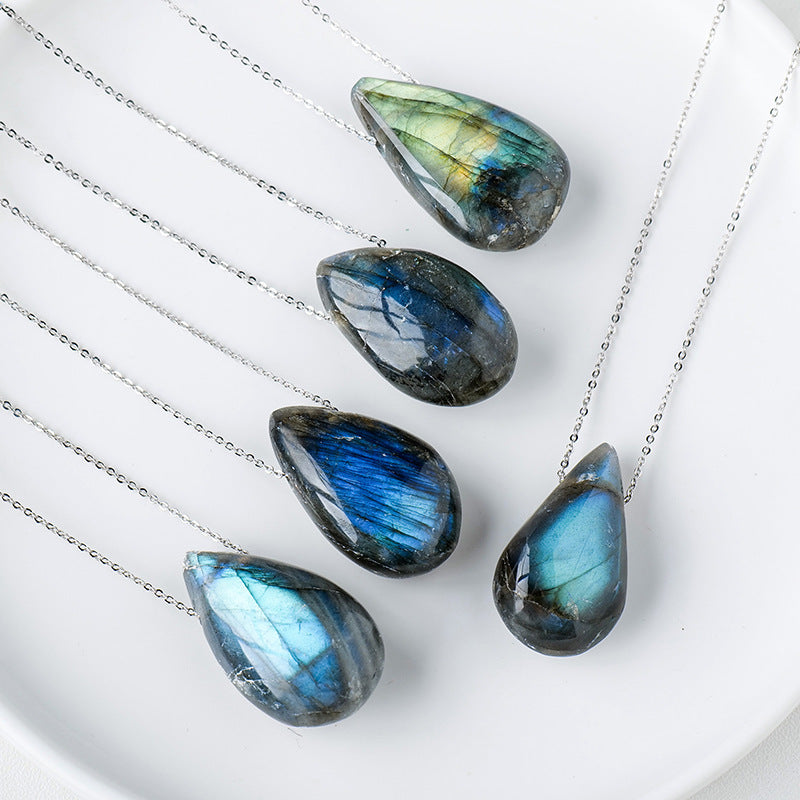 Women's Natural Crystal Labradorite Drop Pendant Necklace