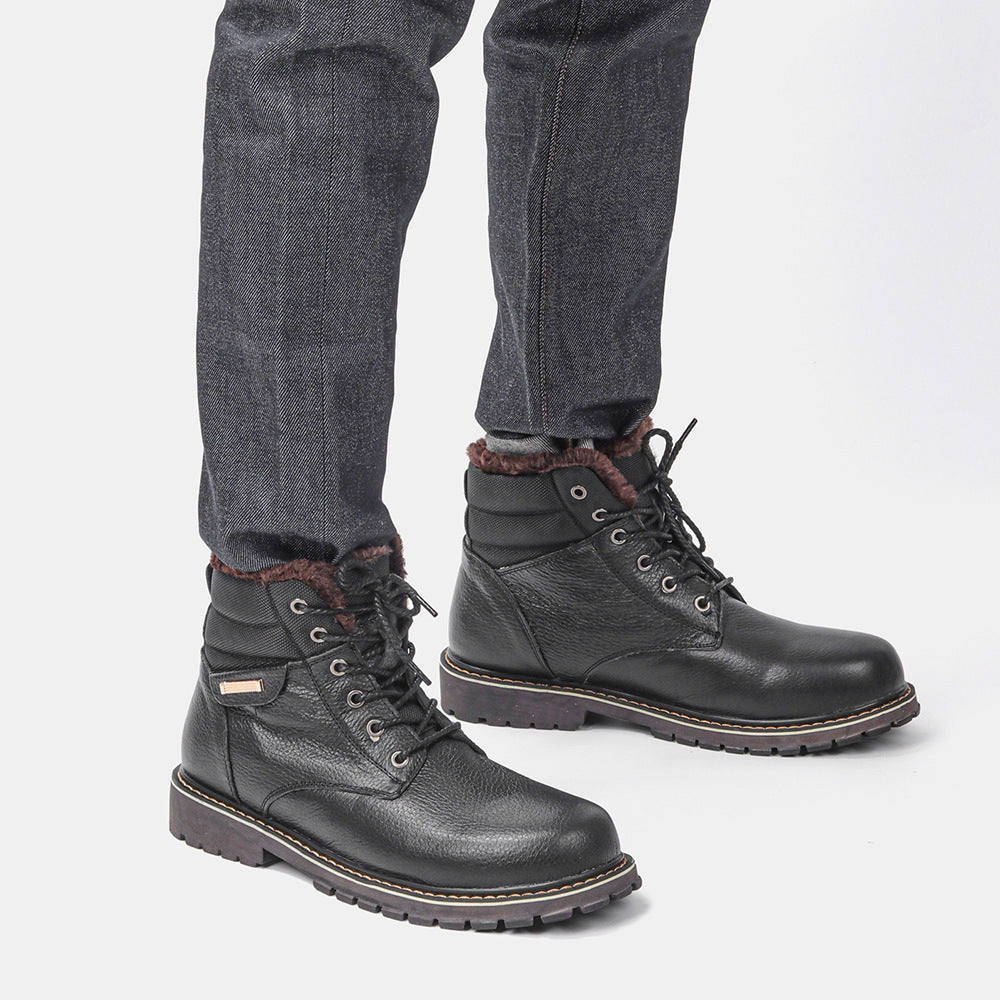 Men's Real Leather With Fleece Lining Snow Boots