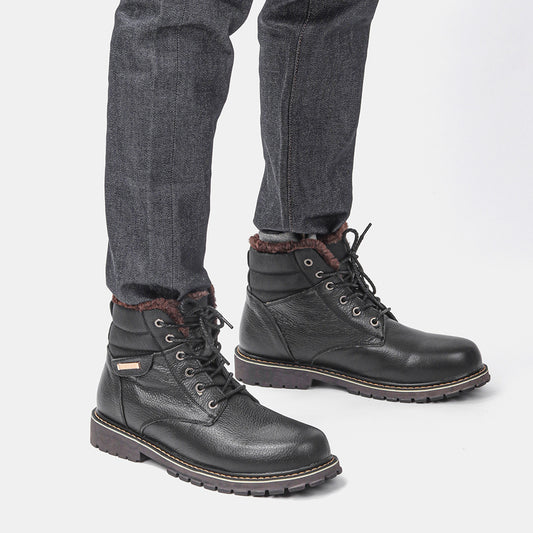 Men's Real Leather With Fleece Lining Snow Boots