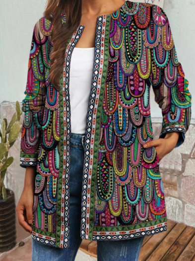 Women's Vintage Ethnic Print Long Sleeve Jacket Cardigan