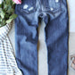 Women's Ripped Plaid Straight Legs Jeans