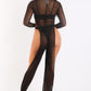Sexy Mesh Cover Up Jumpsuit Summer Bodycon Beachwear BLACK