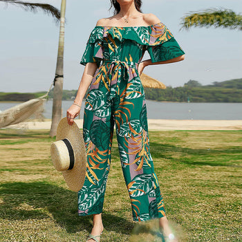 Women's High Waist Lace-up Summer Chiffon Jumpsuit
