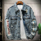 Men's Retro Denim Print Tide Brand Nostalgic Jacket