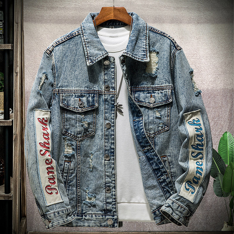 Men's Retro Denim Print Tide Brand Nostalgic Jacket