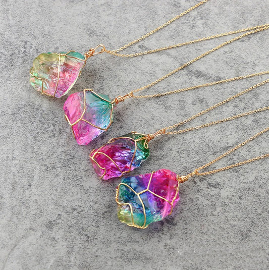 Women's Colorful Natural Stone Winding Chain Necklace
