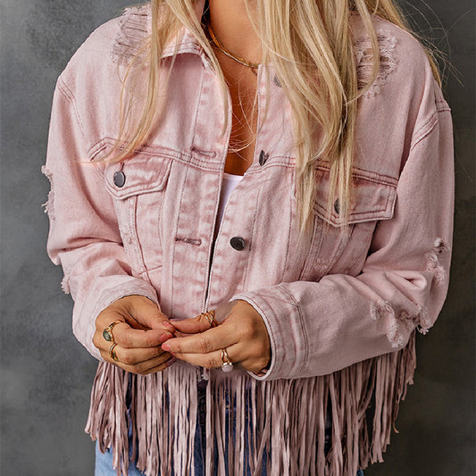 Women's Retro Cowboy Denim Tassel Jacket