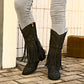 Women's Retro Tassel Boots With Rivet Strap Buckle Mid-calf Western Boots