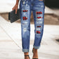 Women's Ripped Plaid Straight Legs Jeans