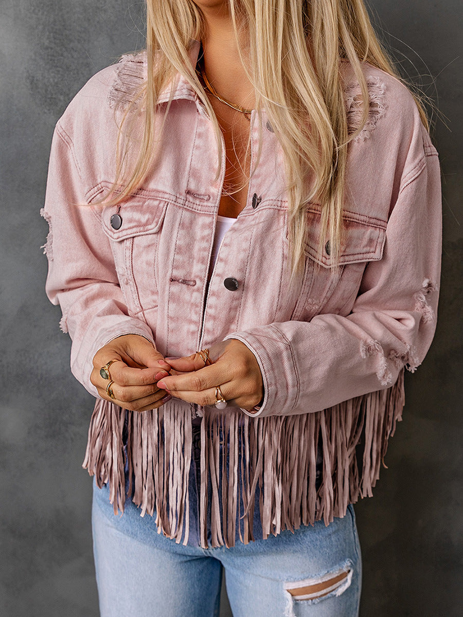 Women's Retro Cowboy Denim Tassel Jacket