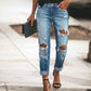 Women's Casual Washed Ripped Straight Leg Street Style Jeans