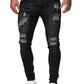Men's Solid Color Ripped Stretch Skinny Distressed Jeans