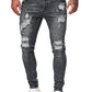Men's Solid Color Ripped Stretch Skinny Distressed Jeans