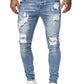 Men's Solid Color Ripped Stretch Skinny Distressed Jeans