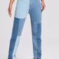 Women's High Waist Colorblock Design Straight Leg Jeans