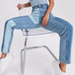 Women's High Waist Colorblock Design Straight Leg Jeans