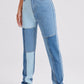 Women's High Waist Colorblock Design Straight Leg Jeans