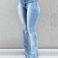 Elastic slit flared high waist jeans women's trousers