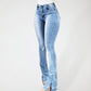Elastic slit flared high waist jeans women's trousers