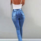 Elastic slit flared high waist jeans women's trousers
