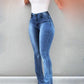 Elastic slit flared high waist jeans women's trousers
