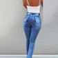 Elastic slit flared high waist jeans women's trousers