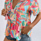 Women's Printed Tie Neck Short Sleeve Blouse