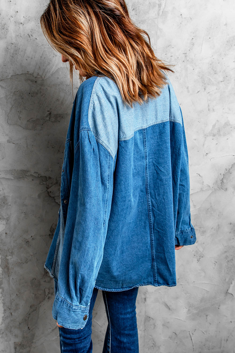 Women's Color Block Snap Denim Jacket