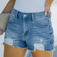 Women's Frayed Hem Distressed Denim Shorts with Pockets