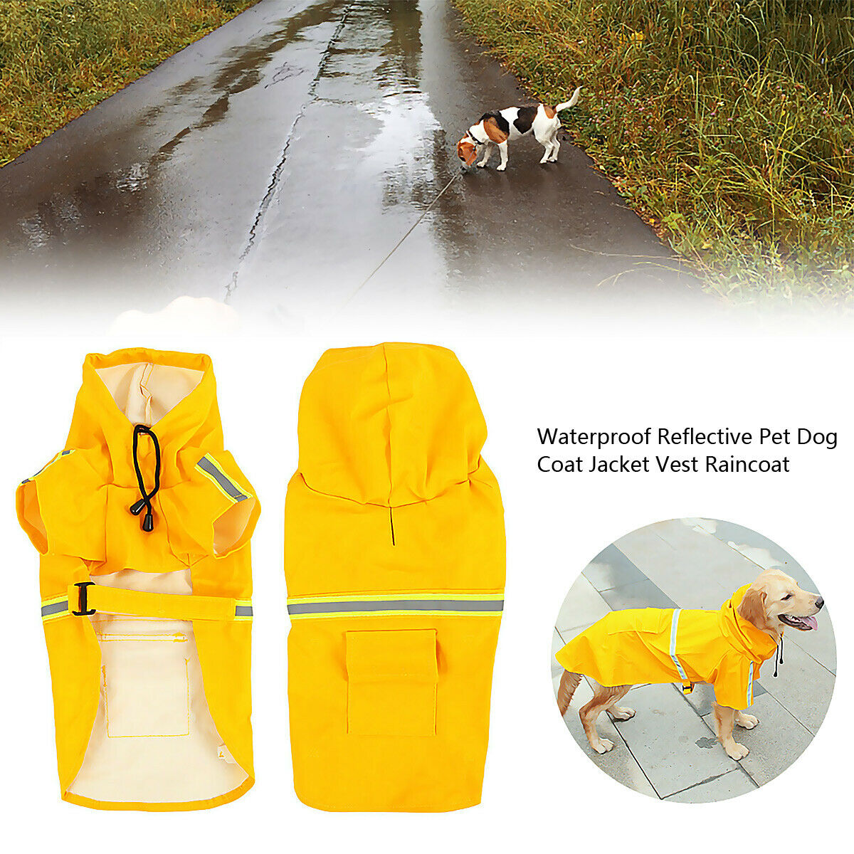 Pet Dog Puppy Raincoat Hoodie Jacket Hooded Coat Clothes Waterproof Raincoat
