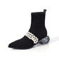Women's Suede Leather Velvet Pointed Toe Crystal Chunky Heel Boots