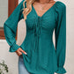 Women's Tie Front V-Neck Puff Sleeve Blouse