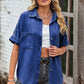 Women's Collared Neck Denim Jean Shirt with Pockets