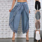 Women's Lace Trim Design Layered Denim Pants