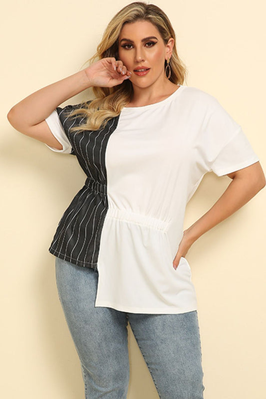 Women's Plus Size Striped Color Block Asymmetrical T-Shirt