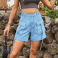 Women's High Waist Denim Jean Cargo Shorts