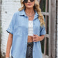 Women's Collared Neck Denim Jean Shirt with Pockets