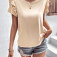 Women's Ruffle Trim Short Sleeve Round Neck Blouse